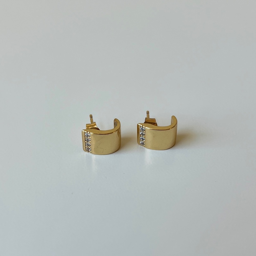 Anthropologie Yellow Gold Plated CZ Wide J Hoop Earrings | NWOT